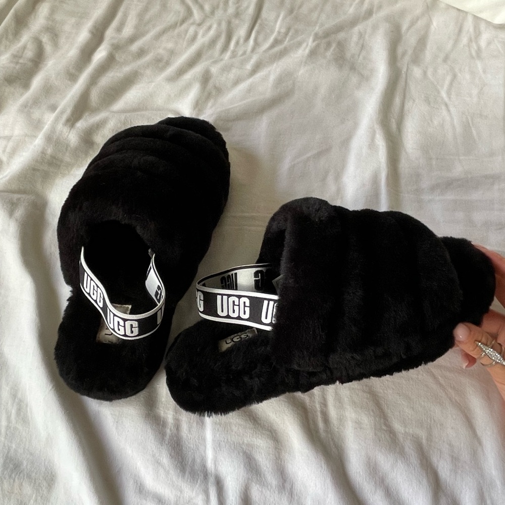 Ugg nwot black fur slang back slippers - Picture 9 of 10